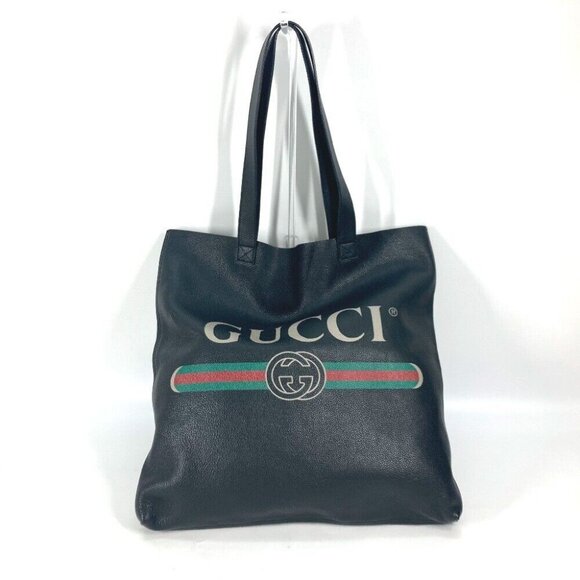GUCCI Sherry line Logo print Shoulder Bag Tote Bag Leather Black - Picture 1 of 13